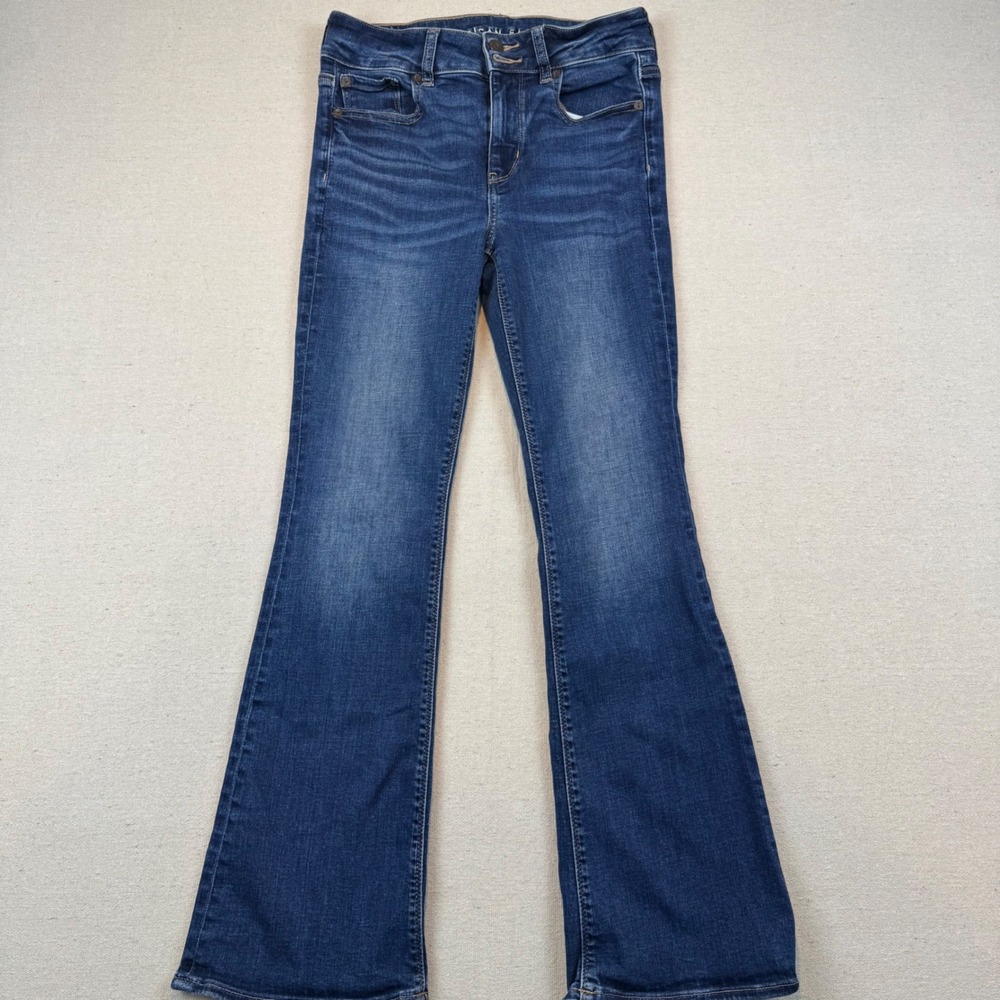 American Eagle 4 Short Artist Flare Jeans Womens Blue Hi-Rise Dark Wash Stretch
